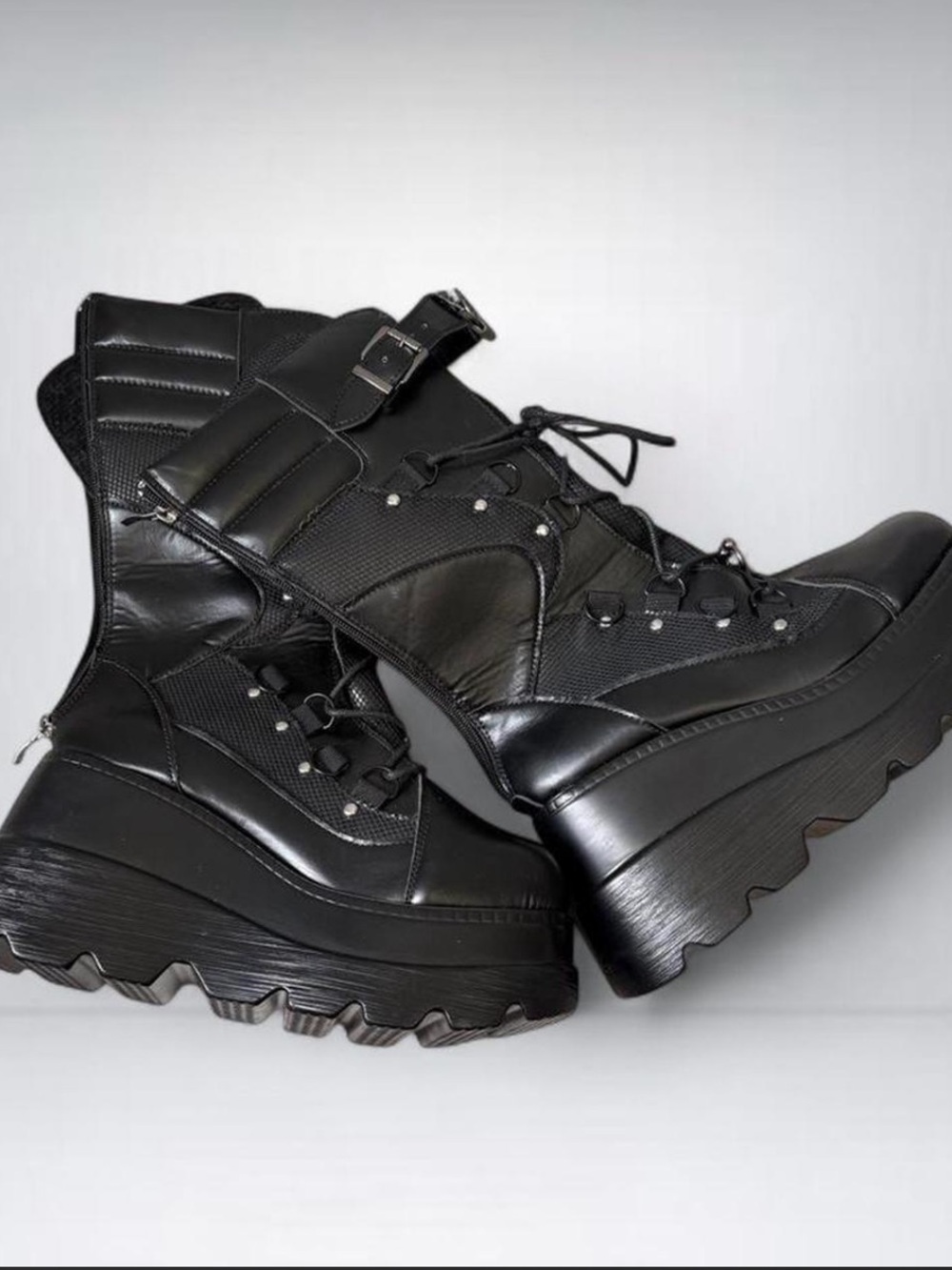 Black platform chunky wedge calf rave goth boots alternative womens size 9